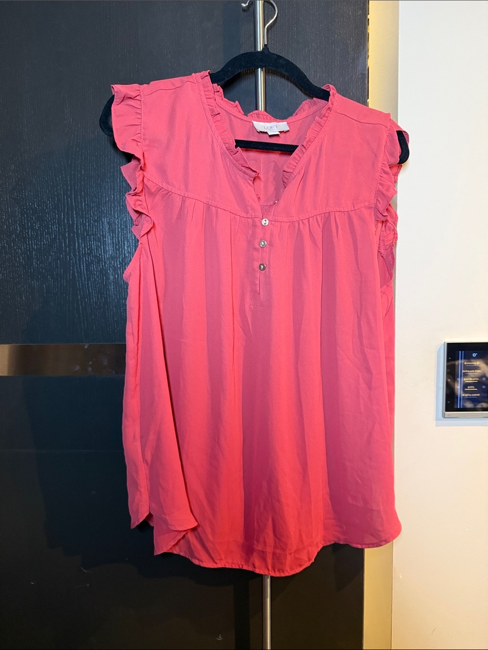 LOFT Coral Sleeveless Ruffle Henley Camisole